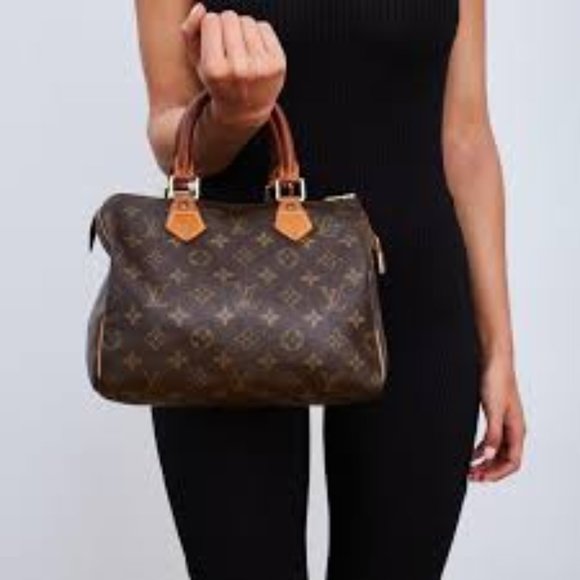 Vintage Louis Vuitton Speedy 25 Monogram Logo Satchel Boston Bag Brown Tan - Picture 11 of 16